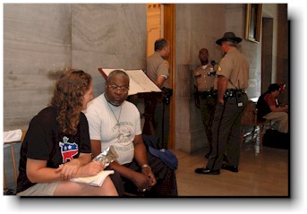 Activists outside the governors office.