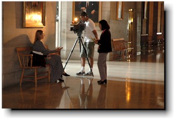 Lori being intervied on TV.