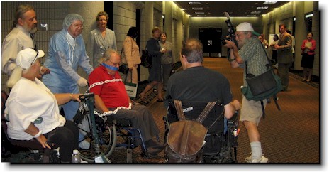 Activists in the conference hotel lobby.